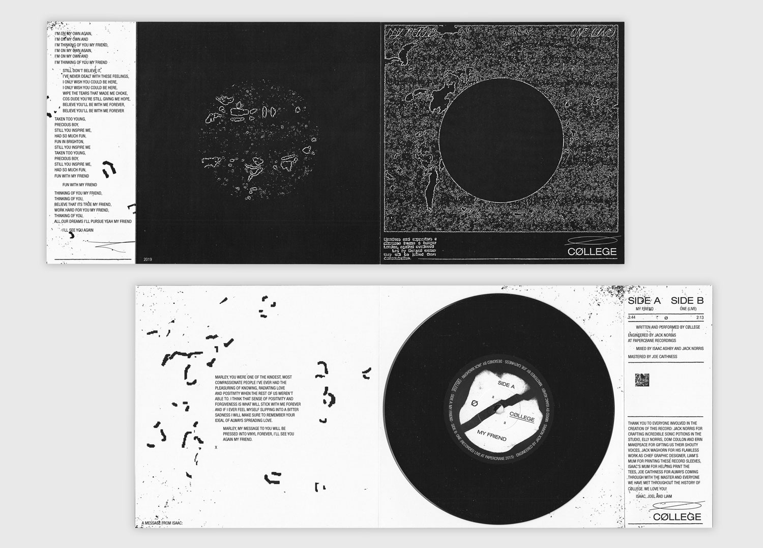 Record sleeve cover and inside featuring a graphic and text